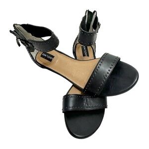 Adam Tucker Lexa Black Studded Leather Kitten Heel Ankle Strap Sandals Size 8